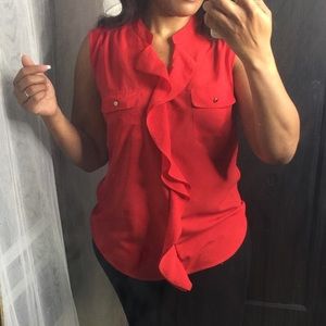 Coral ruffled blouse